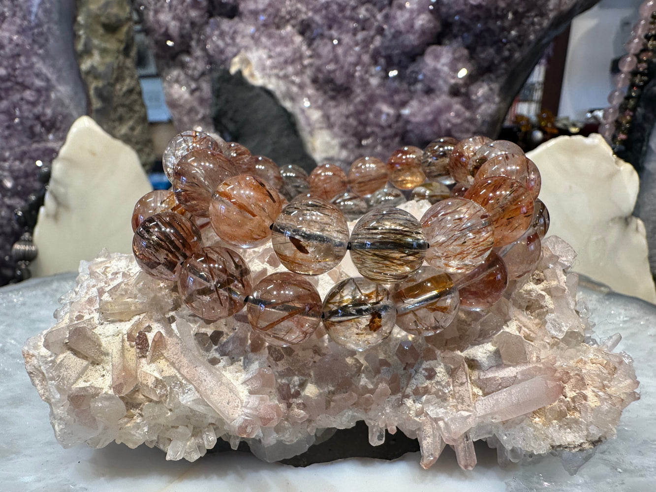 Beautiful copper rutile quartz 11mm gemstone bracelet