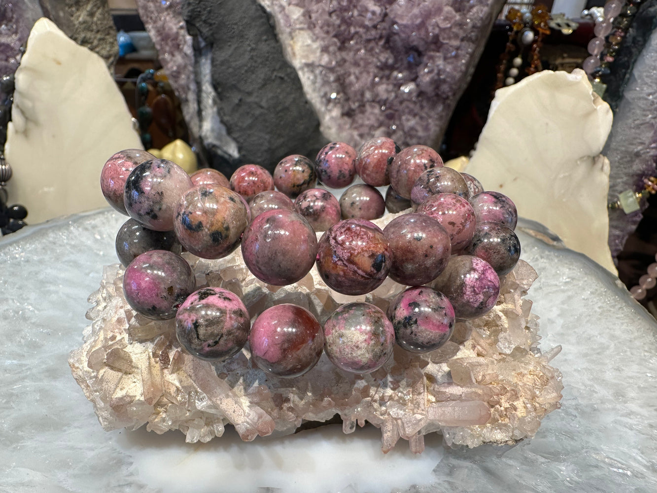 Rare Suberb pink cobaltoan calcite 13mm gemstone bracelet