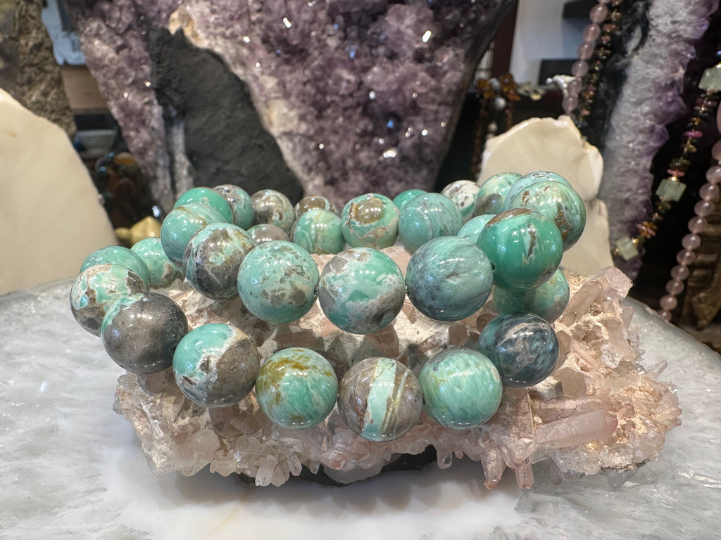 Rare green Variscite 13mm gemstone bracelet