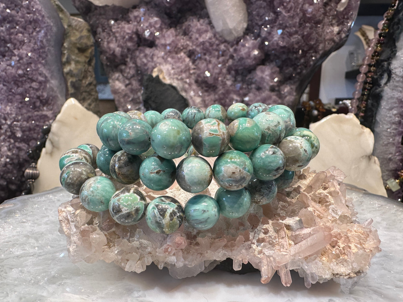 Rare green Variscite 11mm gemstone bracelet