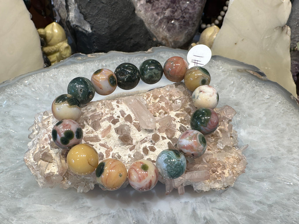 Superb ocean jasper 13mm gemstone bracelet. #1