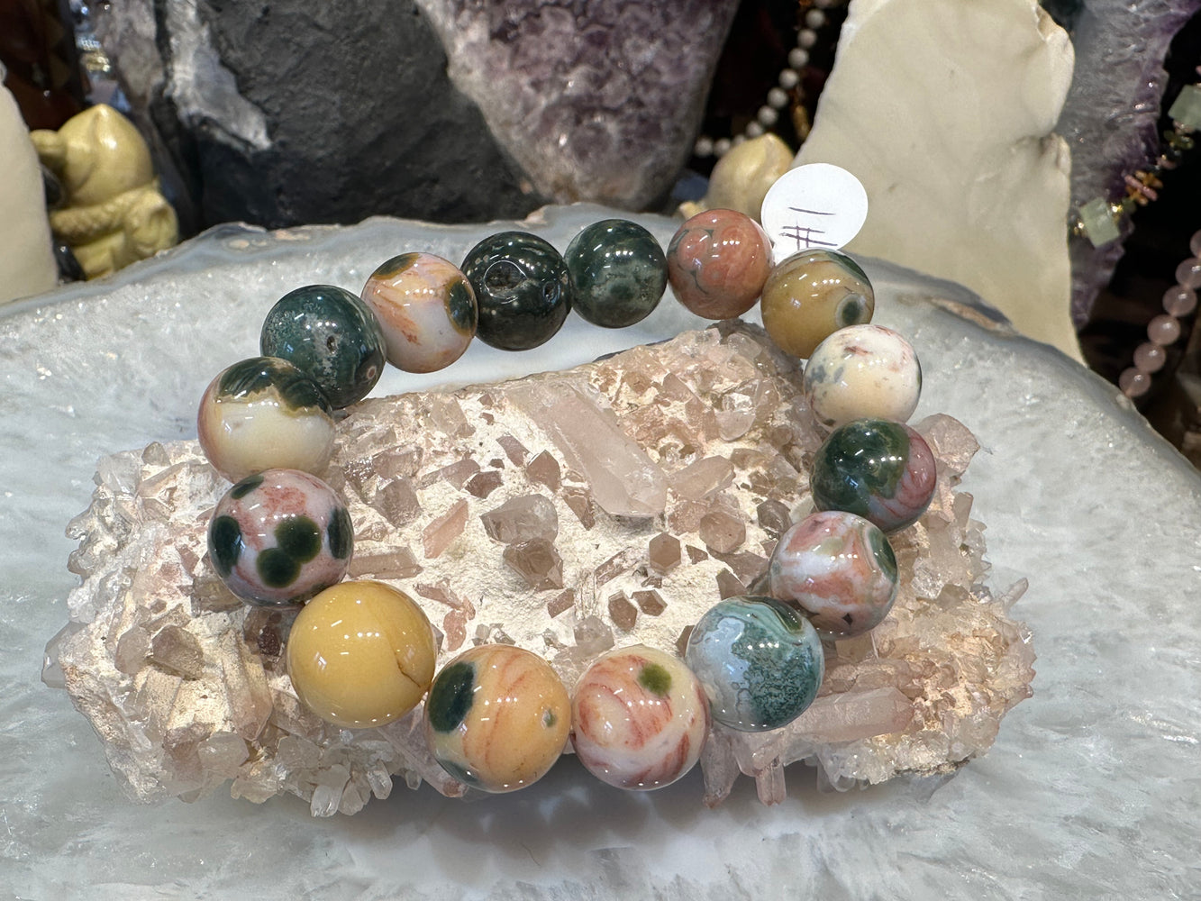 Superb ocean jasper 13mm gemstone bracelet. #1