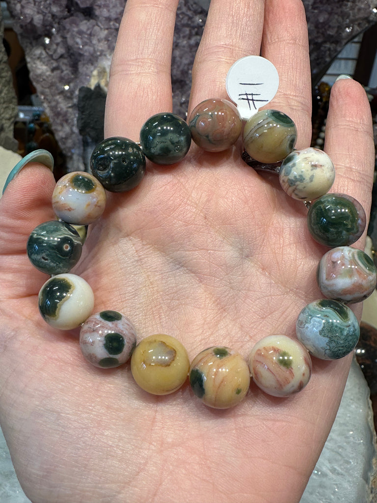 Superb ocean jasper 13mm gemstone bracelet. #1