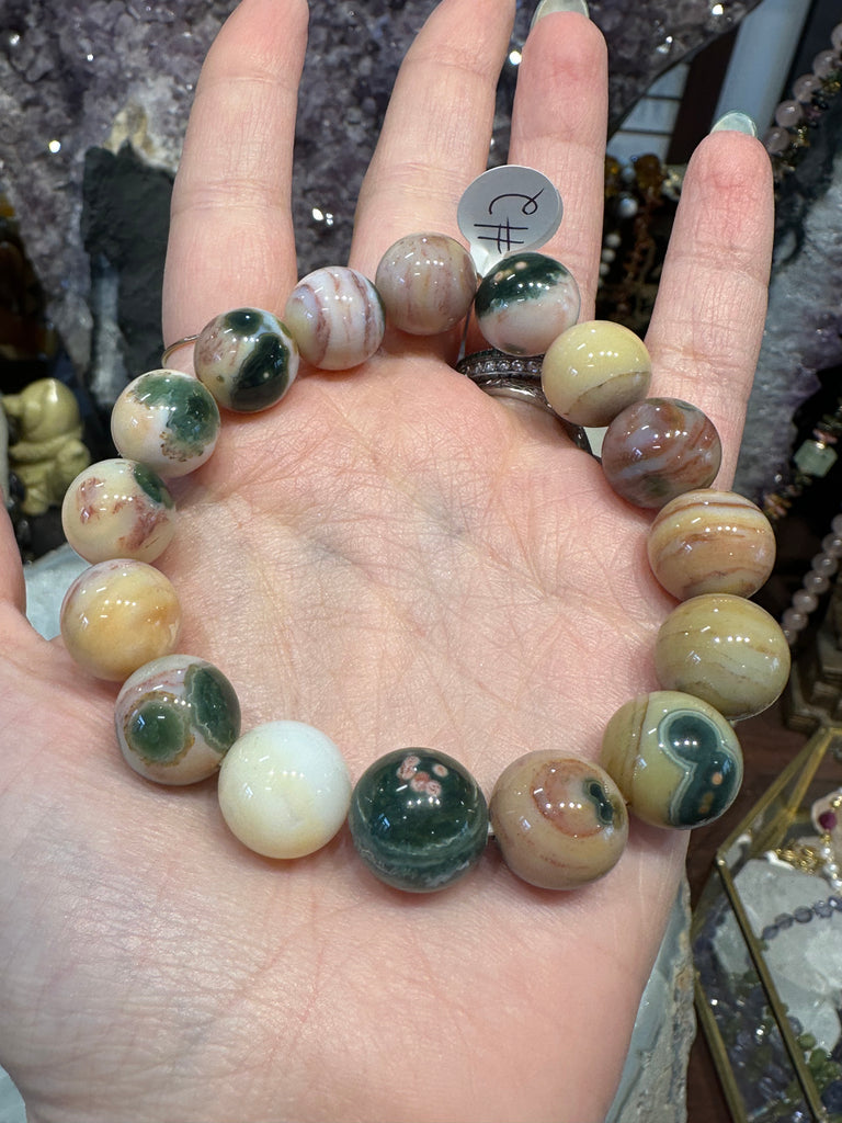 Superb ocean jasper 13mm gemstone bracelet. #2