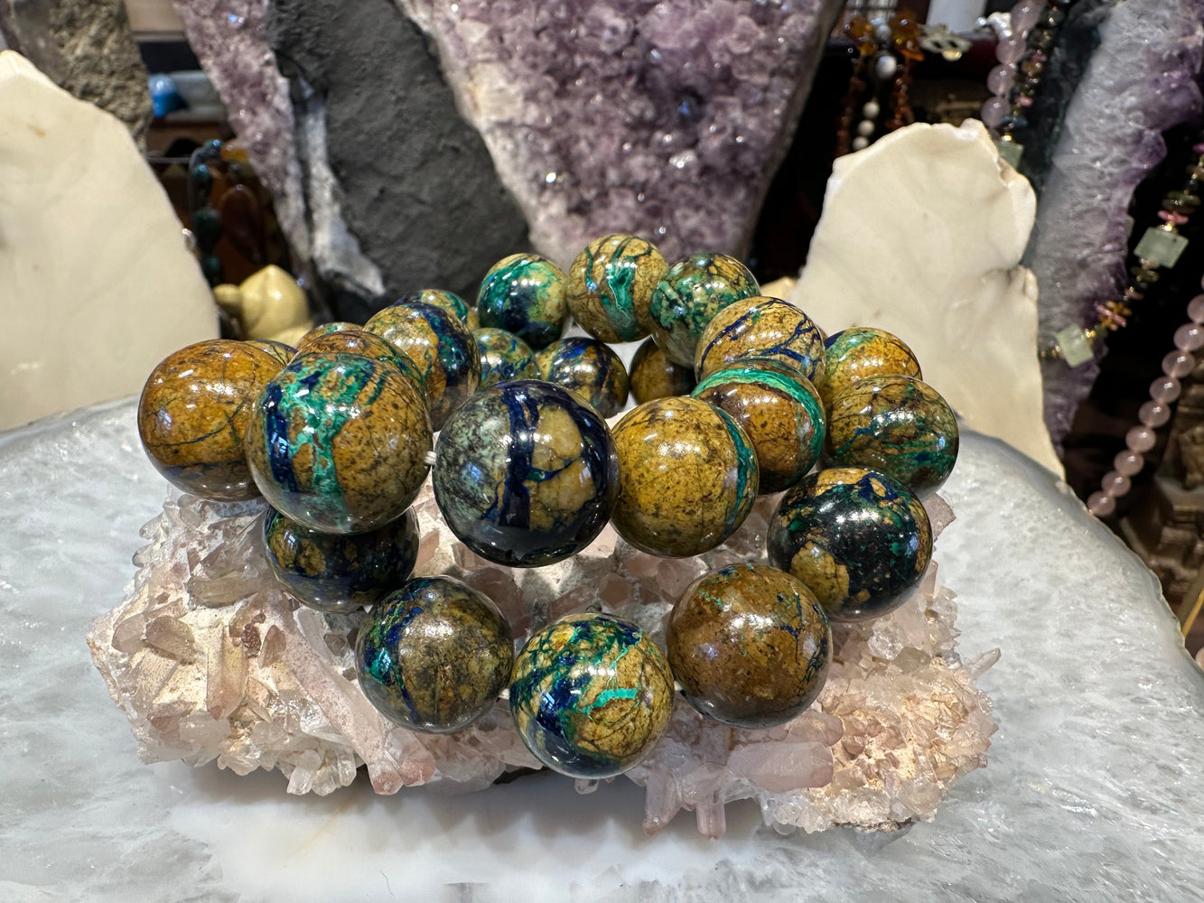 Stunning azurite malachite 16mm gemstone bracelet