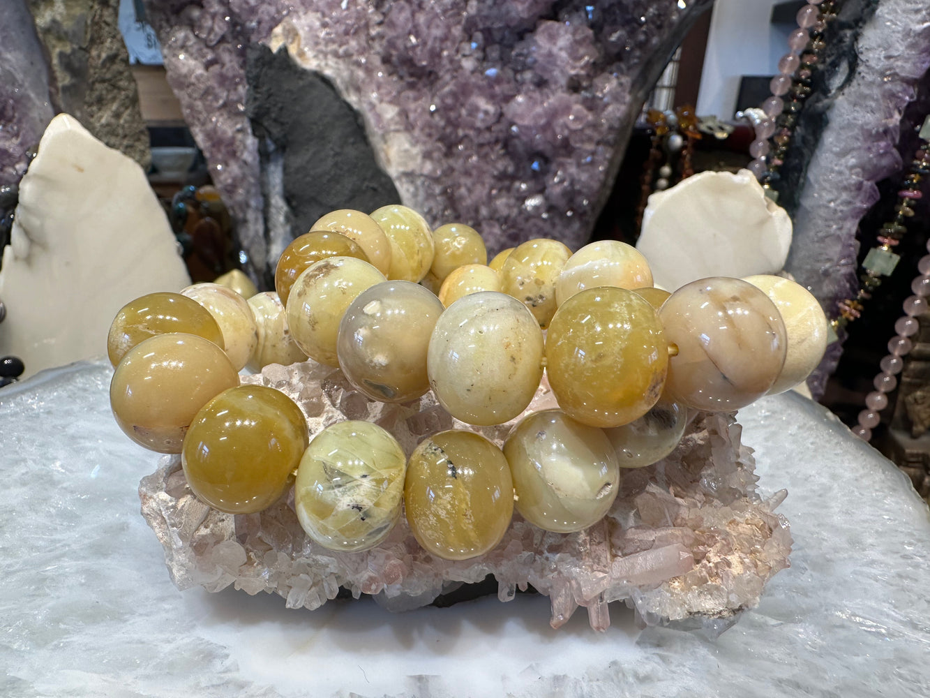 Large yellow opal rondelle 18mm gemstone bracelet