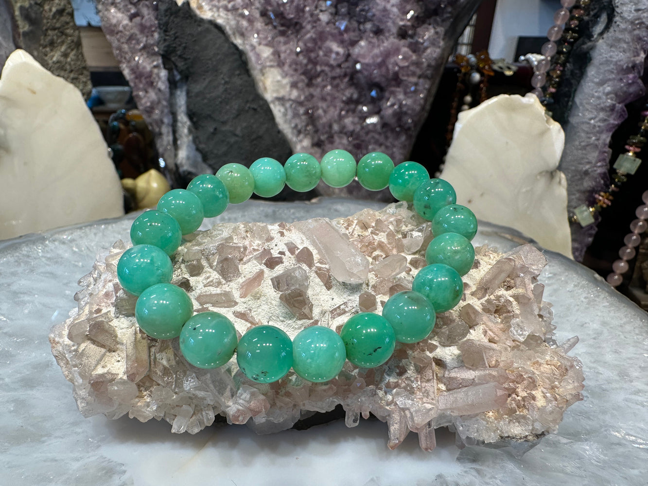 Stunning Chrysoprase 9.5mm gemstone bracelet