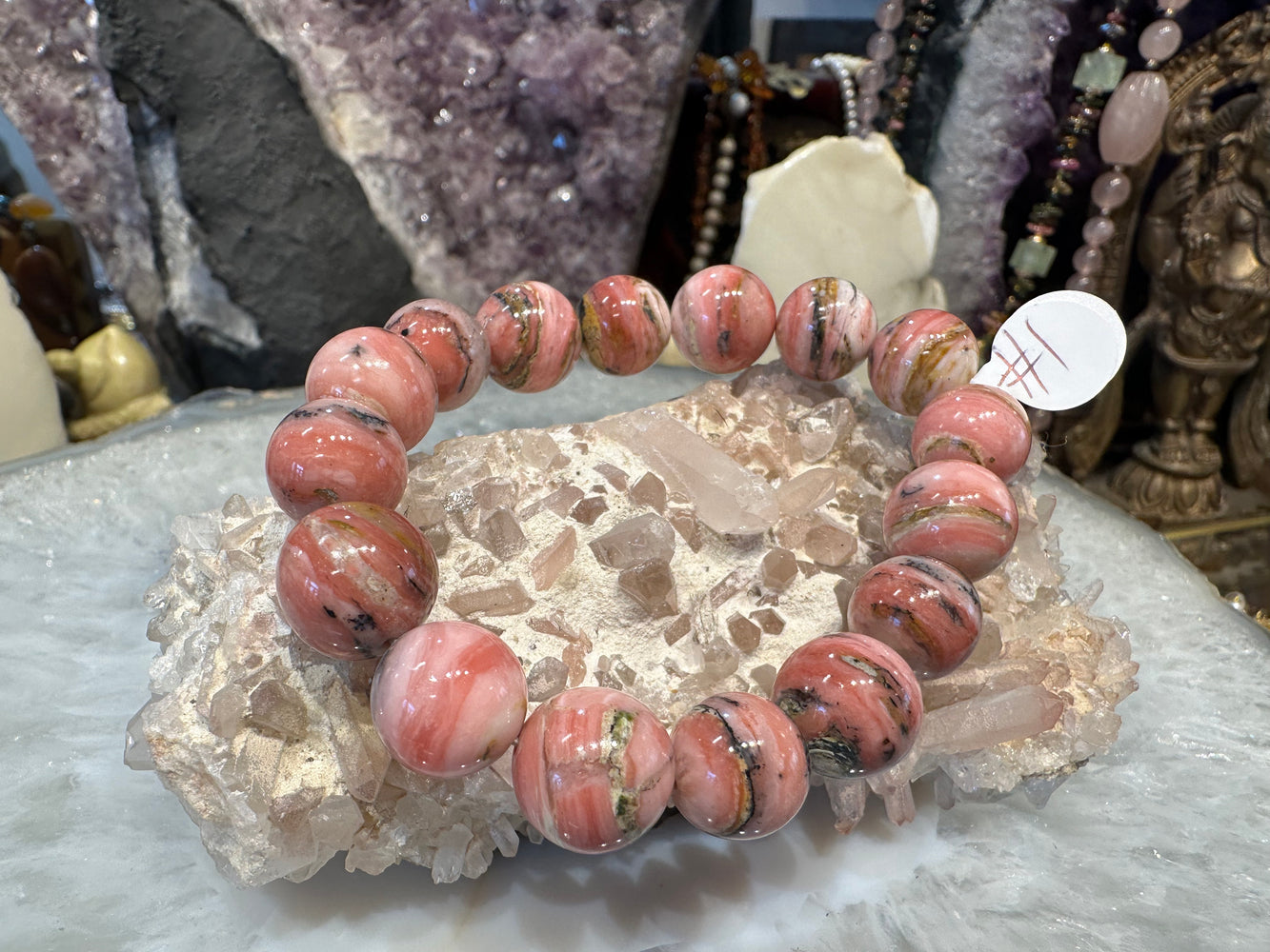 Beautiful pink opal peru 13mm gemstone bracelet #1