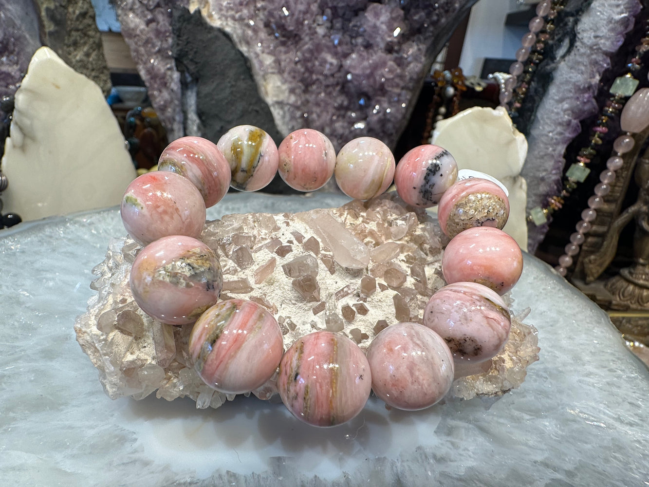 Beautiful pink opal peru 16mm gemstone bracelet