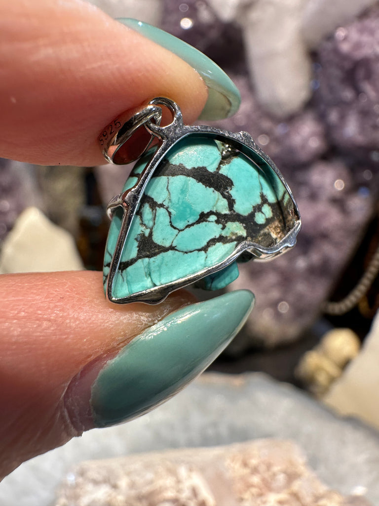 Turquoise Zuni bear sterling pendant