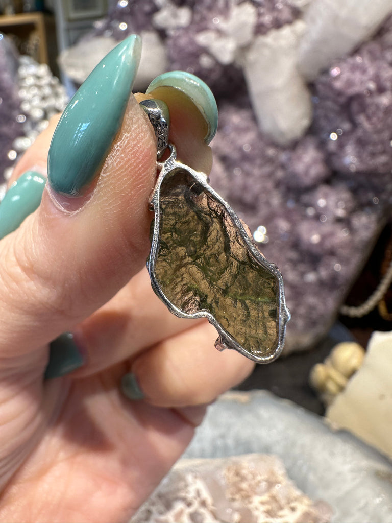 Moldavite sterling silver pendant