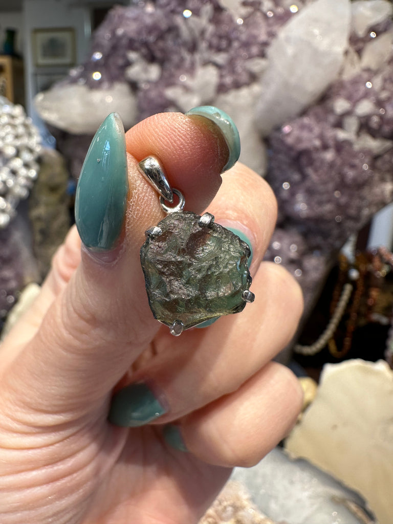 Moldavite sterling silver pendant