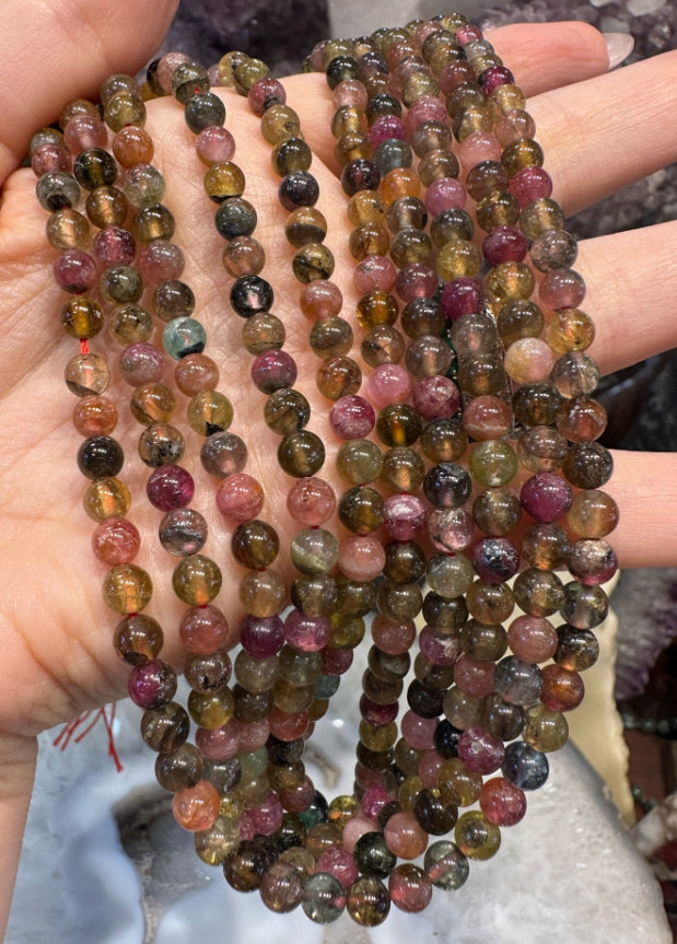 5mm Multicolor Tourmaline Round Gemstone Beads