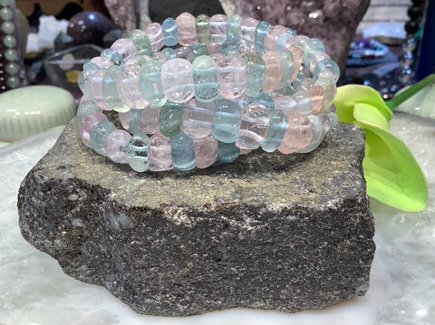 Stunning Natural Aquamarine Morganite Beryl cuff gemstone bracelet (Copy)